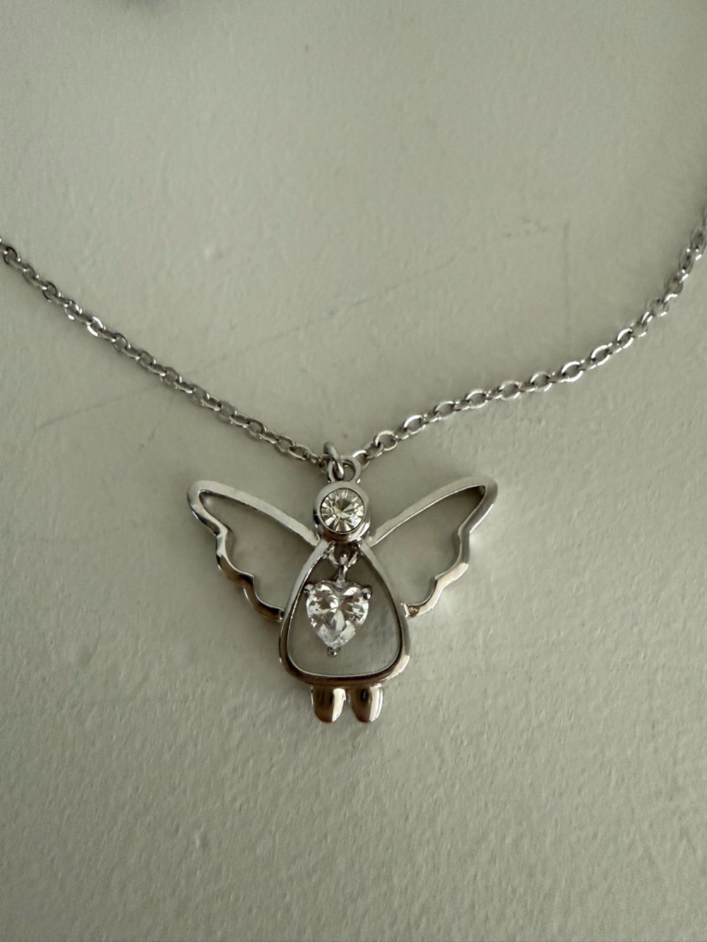 Saks Fifth Avenue Silver-Tone Angel Pendant Necklace with Clear Stones